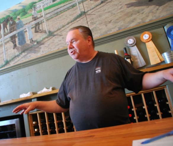 Marvin does his customary duck impression before pouring the wine.