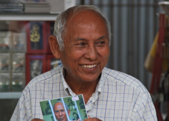 Chum Mey, one of only 12 survivors of S-21, the infamous prison where over 17,000 people were tortured and subsequently killed under the Khmer Rouge. He visits the prison everyday to sell his book and to talk to tourists.