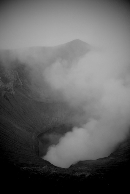 Mount Bromo by morning light. Steaming like a hot cup of tea outside on a cold morning, except without any of the benefits of warming your hands or making you feel cosy inside.